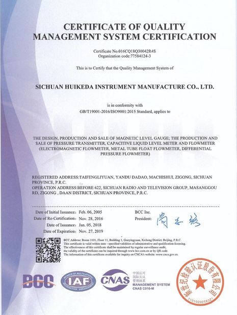 China Sichuan Vacorda Instruments Manufacturing Co., Ltd certification